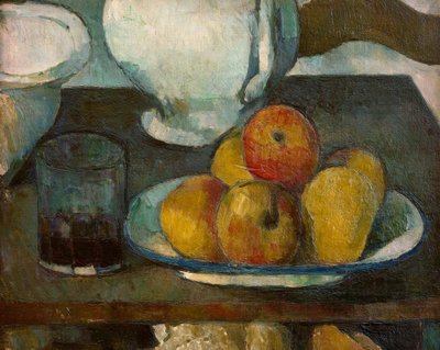 Stilleven met appels en wijnglas door Paul Cézanne